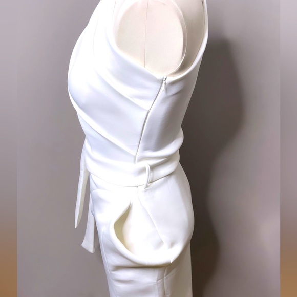 One Shoulder Polyester Bodycon Dress with belt - Picture 6 of 12